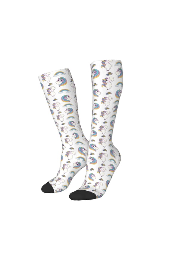 Women Crew Soft Moisture-wicking Socks Funny Kawaii Unicorns Dancing Pattern Design Cotton Socks, One Size fit All