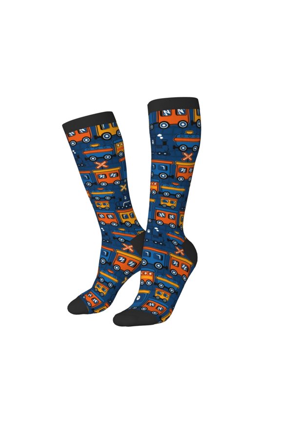 Women Crew Soft Moisture-wicking Socks Funny Steam Train Pattern Design Cotton Socks, One Size fit All