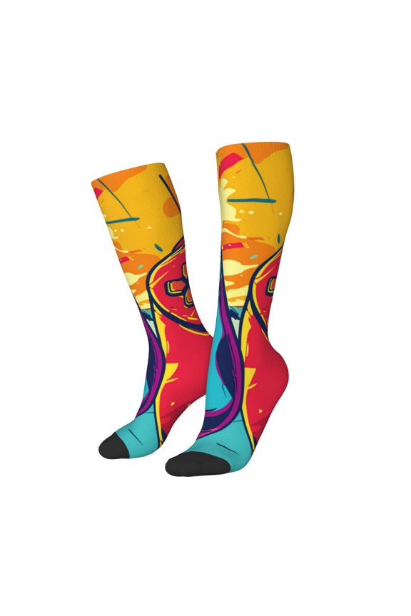 Women Crew Soft Moisture-wicking Socks Gaming Pattern Design Cotton Socks, One Size fit All