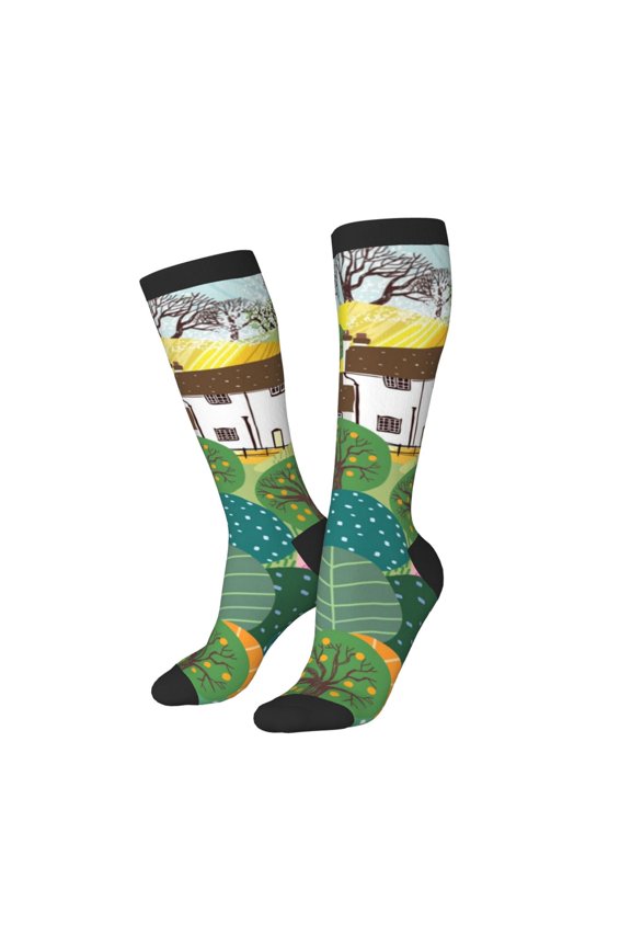 Women Crew Soft Moisture-wicking Socks Garden Farm Pattern Design Cotton Socks, One Size fit All