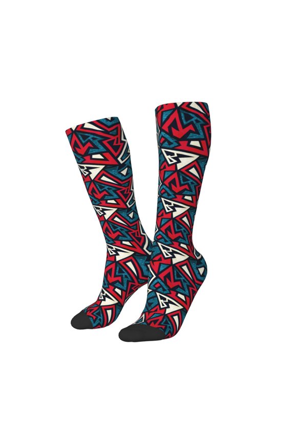 Women Crew Soft Moisture-wicking Socks Geometric Elements Pattern Design Cotton Socks, One Size fit All