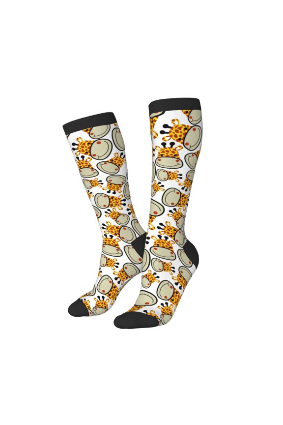 Women Crew Soft Moisture-wicking Socks Giraffes Head Pattern Design Cotton Socks, One Size fit All