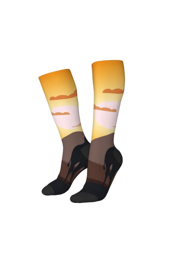 Women Crew Soft Moisture-wicking Socks Giraffes Of The African Savannah Pattern Design Cotton Socks, One Size fit All