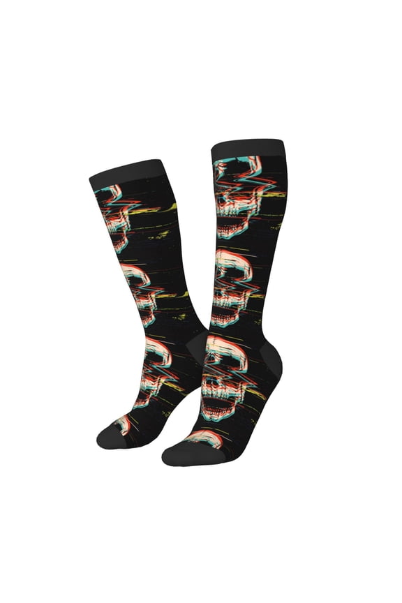 Women Crew Soft Moisture-wicking Socks Glitch Screaming Skull Pattern Design Cotton Socks, One Size fit All