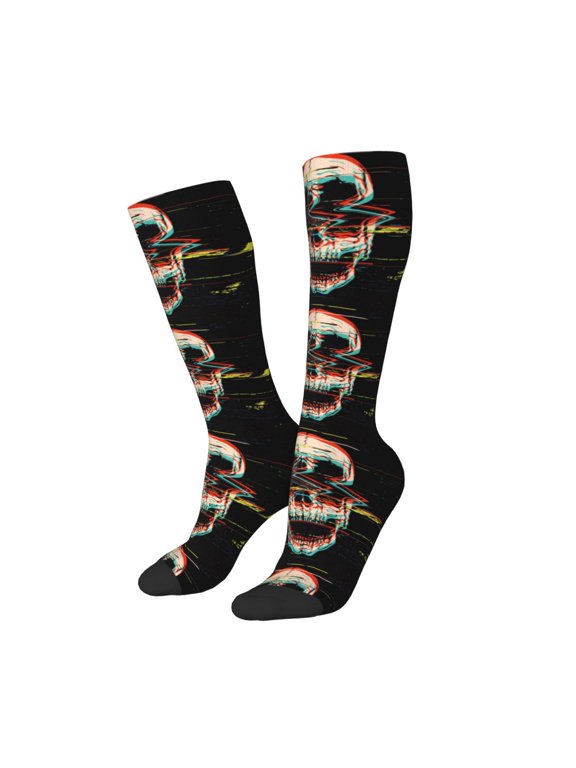 Women Crew Soft Moisture-wicking Socks Glitch Screaming Skull Pattern Design Cotton Socks, One Size fit All