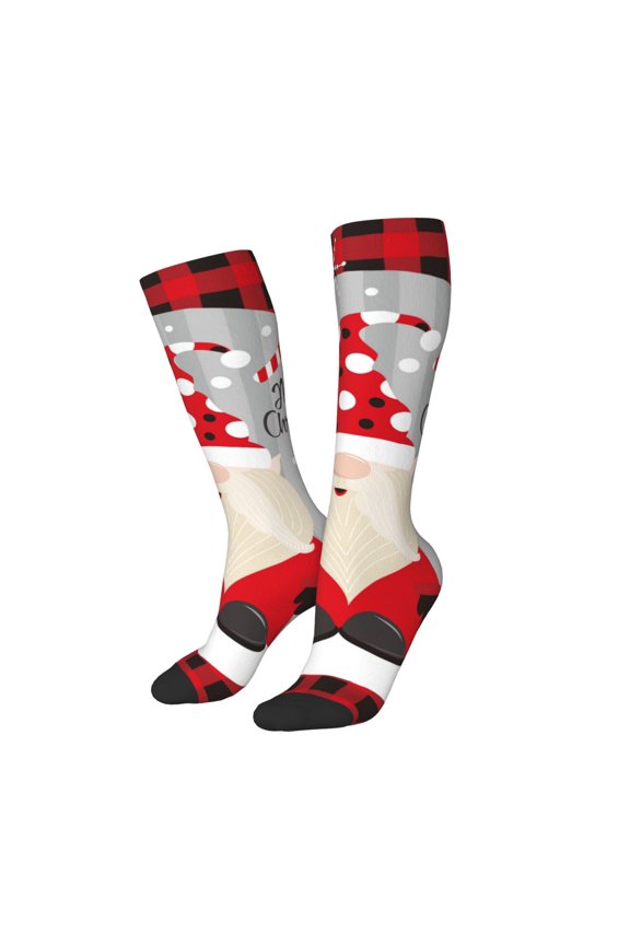 Women Crew Soft Moisture-wicking Socks Gnome And Buffalo Plaid Pattern Design Cotton Socks, One Size fit All