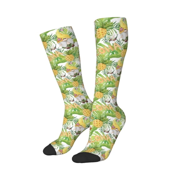 Picia Women Crew Soft Moisture-wicking Socks Gnome and Pineapple Pattern Design Cotton Socks, One Size fit All