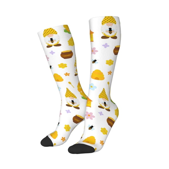 Picia Women Crew Soft Moisture-wicking Socks Gnomes Bees Pattern Design Cotton Socks, One Size fit All