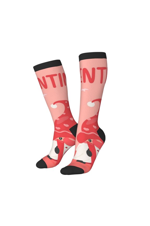 Women Crew Soft Moisture-wicking Socks Gnomes Hold The Letters LOVE Pattern Design Cotton Socks, One Size fit All