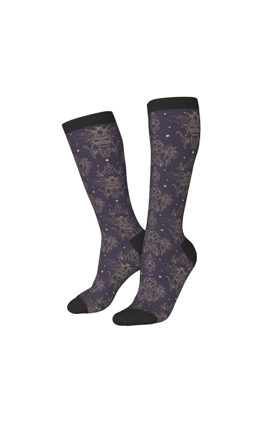 Women Crew Soft Moisture-wicking Socks Golden Bumblebee Pattern Design Cotton Socks, One Size fit All