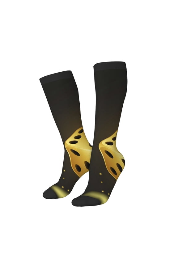 Women Crew Soft Moisture-wicking Socks Golden Dice Pattern Design Cotton Socks, One Size fit All