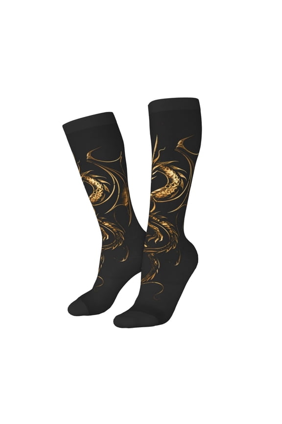 Women Crew Soft Moisture-wicking Socks Golden Dragon Tattoo Art Pattern Design Cotton Socks, One Size fit All