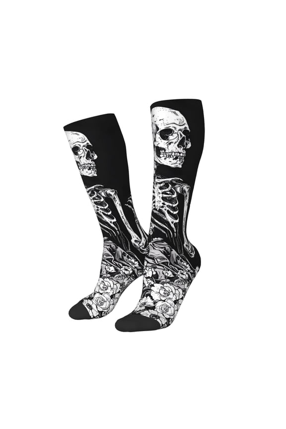 Women Crew Soft Moisture-wicking Socks Gothic Skull Floral Art Pattern Design Cotton Socks, One Size fit All