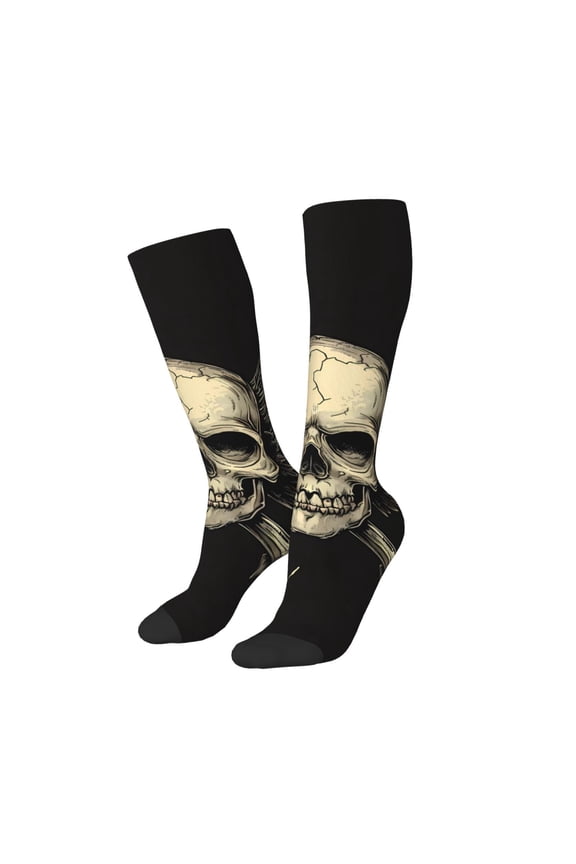 Women Crew Soft Moisture-wicking Socks Gothic Winged Skull Pattern Design Cotton Socks, One Size fit All