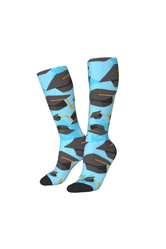 Women Crew Soft Moisture-wicking Socks Graduation Hats1 Pattern Design Cotton Socks, One Size fit All