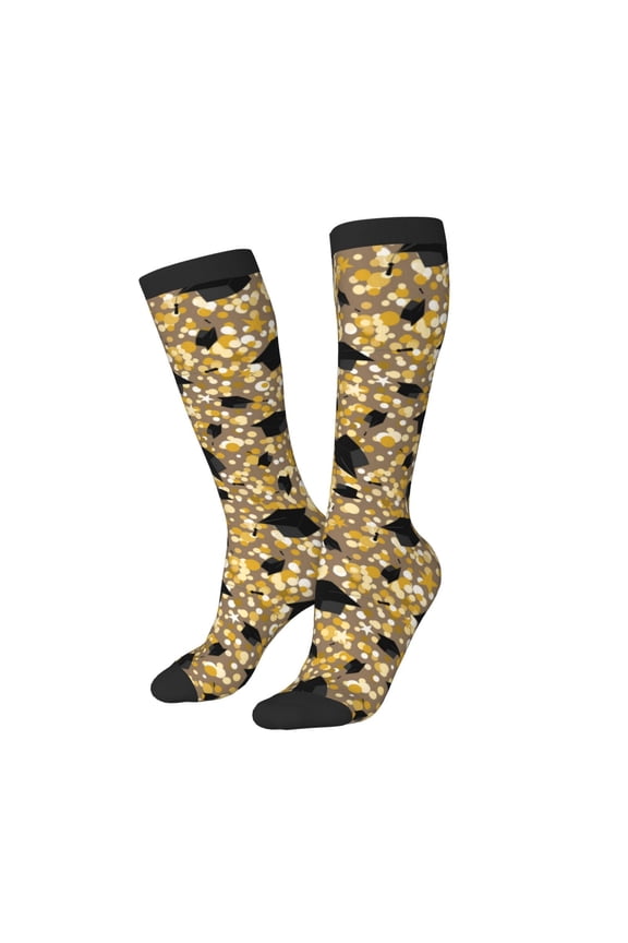 Women Crew Soft Moisture-wicking Socks Graduation Hats3 Pattern Design Cotton Socks, One Size fit All