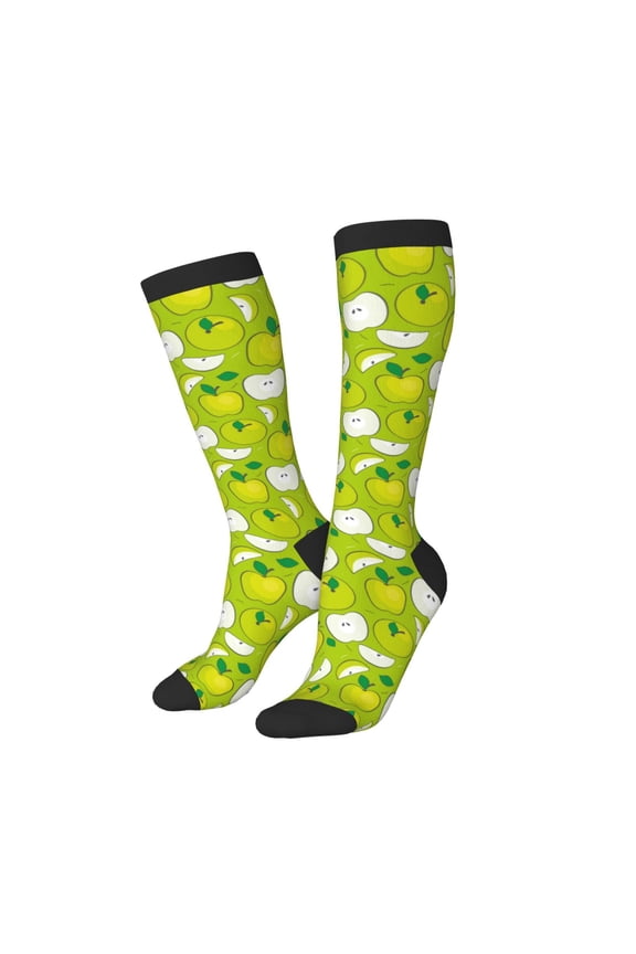 Women Crew Soft Moisture-wicking Socks Green Apple Pattern Design Cotton Socks, One Size fit All