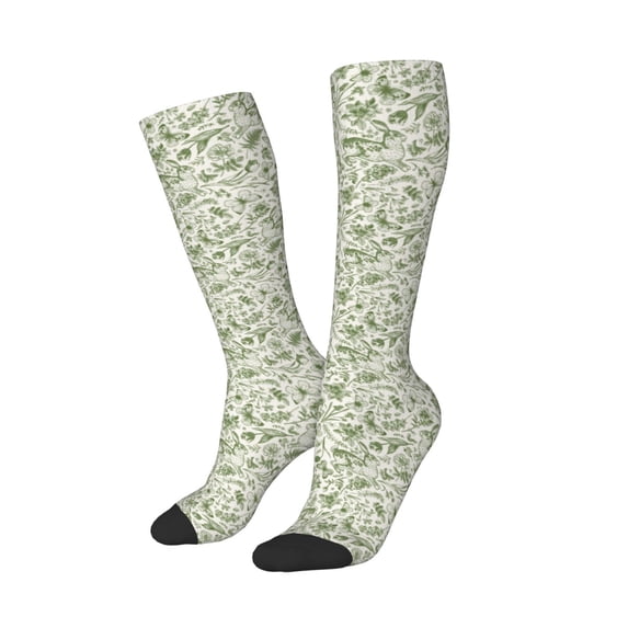 Picia Women Crew Soft Moisture-wicking Socks Green Rabbit Pattern Design Cotton Socks, One Size fit All