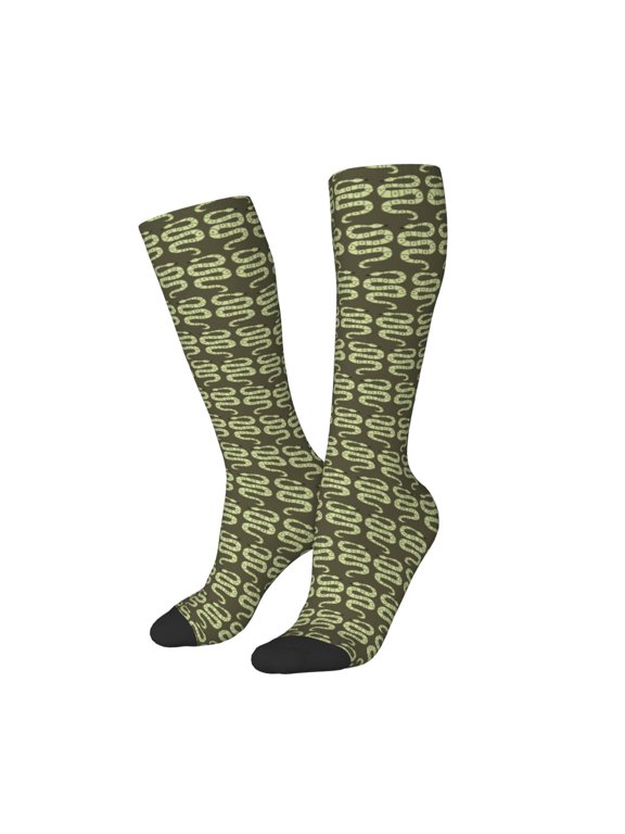 Women Crew Soft Moisture-wicking Socks Green Snake Pattern Design Cotton Socks, One Size fit All