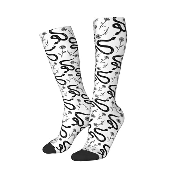 Picia Women Crew Soft Moisture-wicking Socks Hand Drawn Snake Pattern Design Cotton Socks, One Size fit All