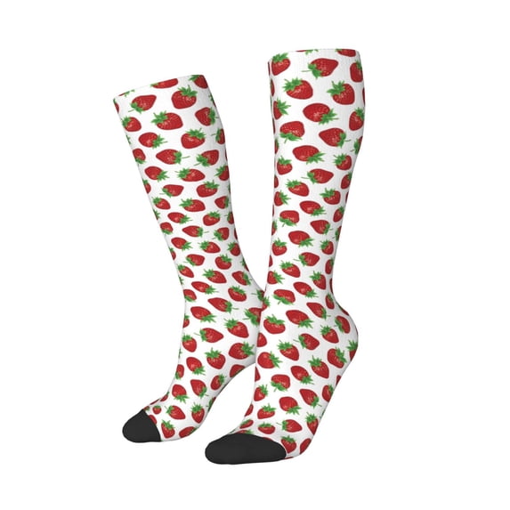 Picia Women Crew Soft Moisture-wicking Socks Hand Drawn Strawberry Pattern Design Cotton Socks, One Size fit All
