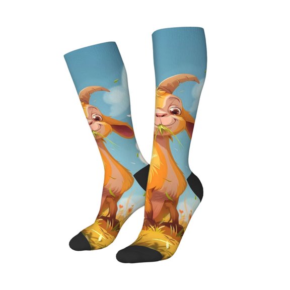 Picia Women Crew Soft Moisture-wicking Socks Happy Goat In Meadow Pattern Design Cotton Socks, One Size fit All