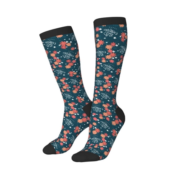 Picia Women Crew Soft Moisture-wicking Socks Happy Mother's Day Pattern Design Cotton Socks, One Size fit All