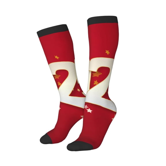 Picia Women Crew Soft Moisture-wicking Socks Happy New 2025 Year Pattern Design Cotton Socks, One Size fit All