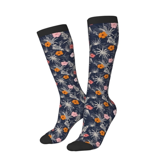 Picia Women Crew Soft Moisture-wicking Socks Hawaiian Style Pattern Design Cotton Socks, One Size fit All
