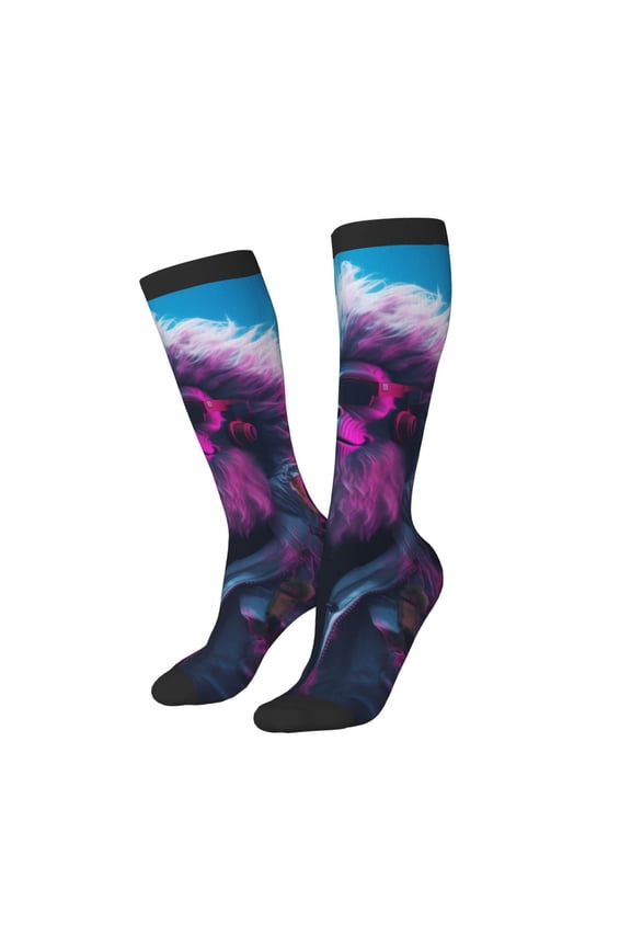 Women Crew Soft Moisture-wicking Socks Hip-Hop Glasses Gorilla Pattern Design Cotton Socks, One Size fit All