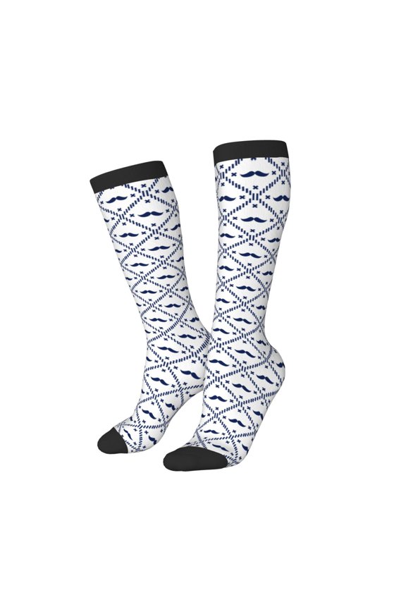 Women Crew Soft Moisture-wicking Socks Hipster Mustache Pattern Design Cotton Socks, One Size fit All