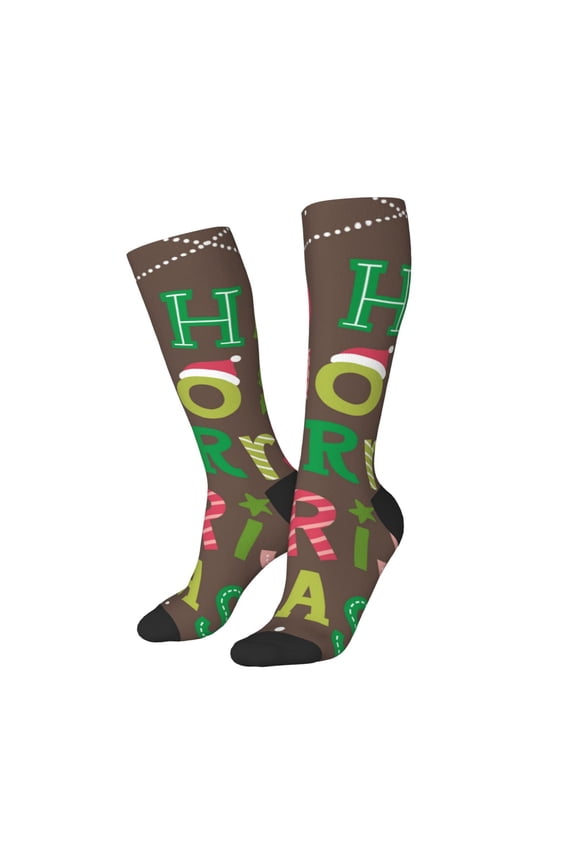 Women Crew Soft Moisture-wicking Socks Ho Ho Ho Merry Christmas Pattern Design Cotton Socks, One Size fit All