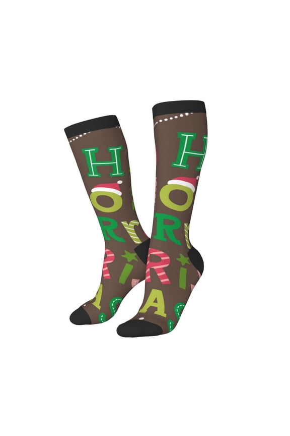 Women Crew Soft Moisture-wicking Socks Ho Ho Ho Merry Christmas Pattern Design Cotton Socks, One Size fit All