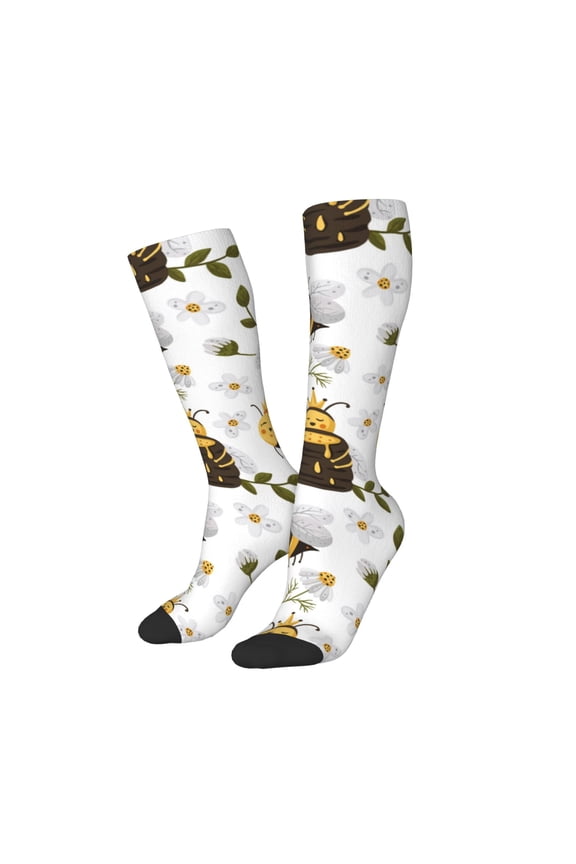 Women Crew Soft Moisture-wicking Socks Honey Bee Insect Pattern Design Cotton Socks, One Size fit All
