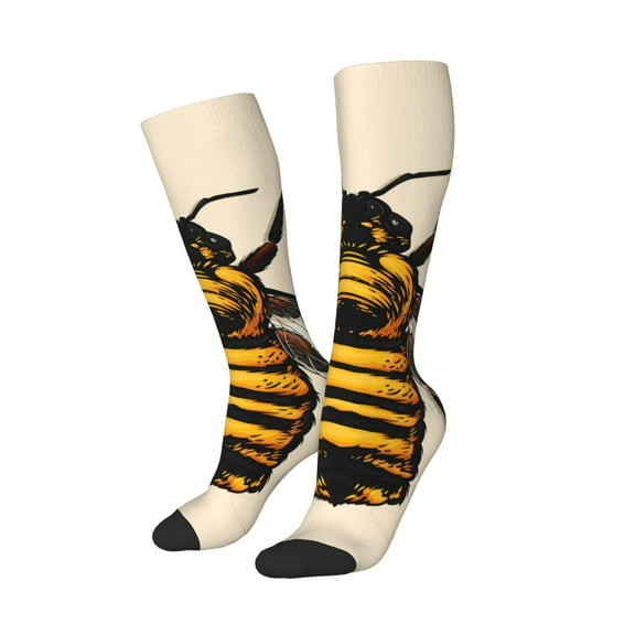 Picia Women Crew Soft Moisture-wicking Socks Honey Bee Pattern Design Cotton Socks, One Size fit All