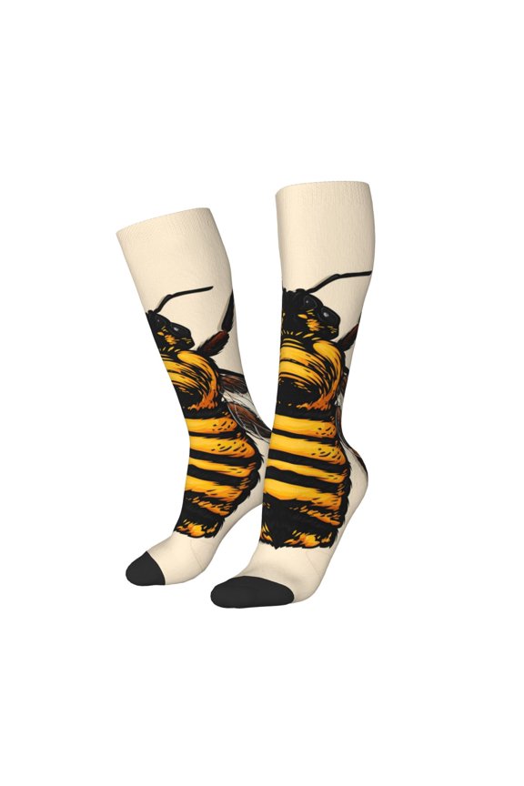 Women Crew Soft Moisture-wicking Socks Honey Bee Pattern Design Cotton Socks, One Size fit All