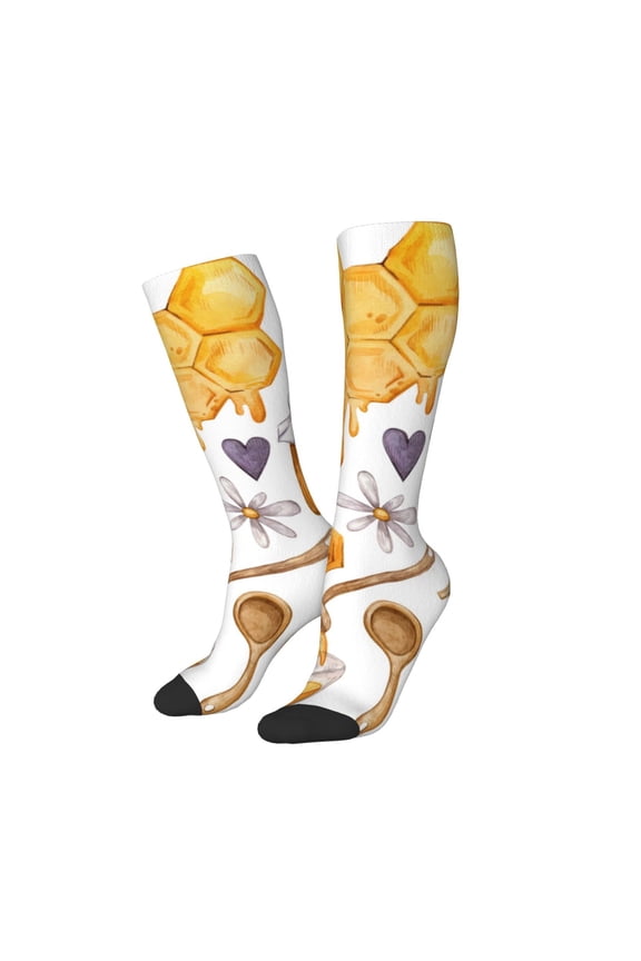 Women Crew Soft Moisture-wicking Socks Honey Bee Set Pattern Design Cotton Socks, One Size fit All