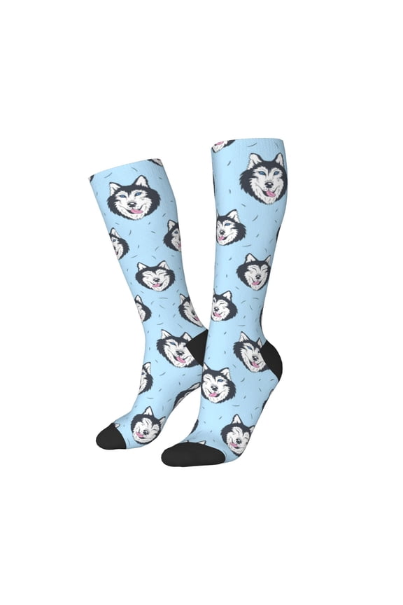 Women Crew Soft Moisture-wicking Socks Husky Head Pattern Design Cotton Socks, One Size fit All