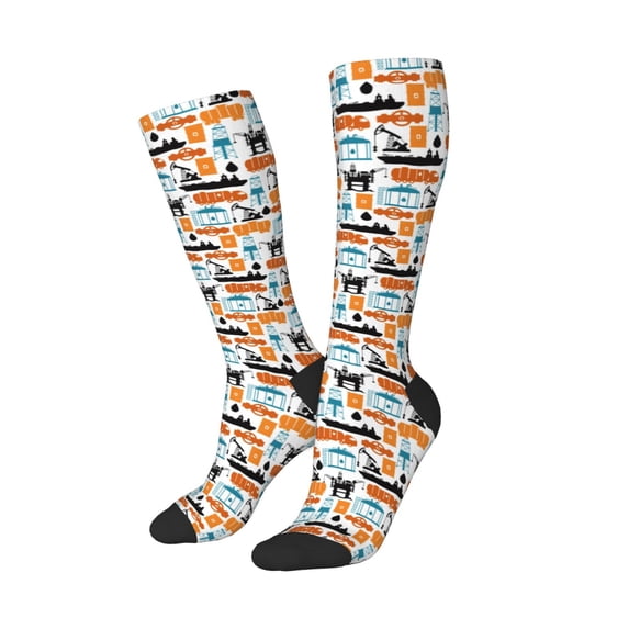 Picia Women Crew Soft Moisture-wicking Socks Industrial Transportations Pattern Design Cotton Socks, One Size fit All