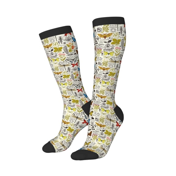 Picia Women Crew Soft Moisture-wicking Socks Insects And Medicinal Herbs Pattern Design Cotton Socks, One Size fit All