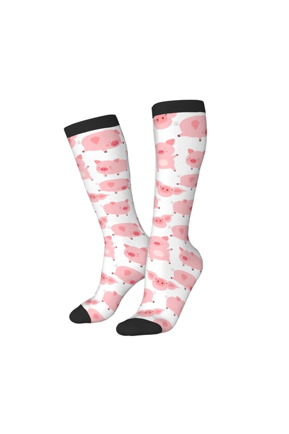 Women Crew Soft Moisture-wicking Socks Kawaii Pigs Pattern Design Cotton Socks, One Size fit All