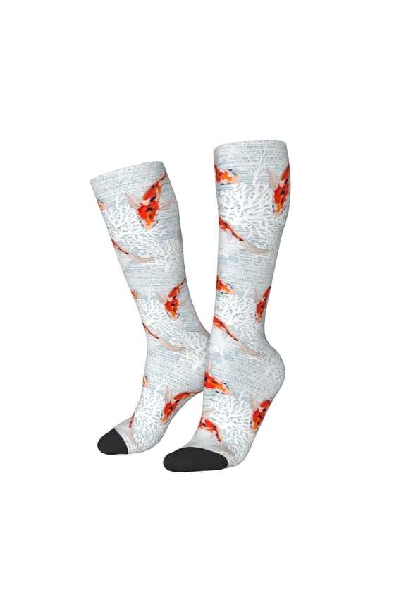 Women Crew Soft Moisture-wicking Socks Koi Fish Corals,Spring Summer Pattern Design Cotton Socks, One Size fit All