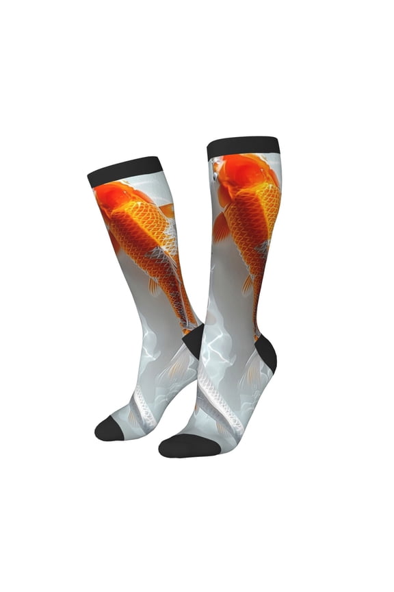 Women Crew Soft Moisture-wicking Socks Koi Fish Water Pattern Design Cotton Socks, One Size fit All