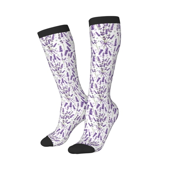 Picia Women Crew Soft Moisture-wicking Socks Lavender Flowers Pattern Design Cotton Socks, One Size fit All