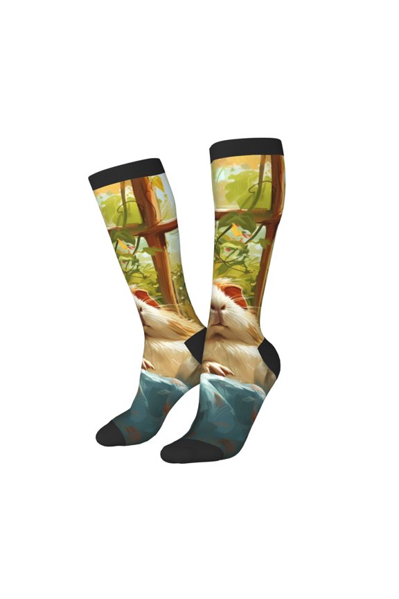Women Crew Soft Moisture-wicking Socks Lazy Home Style Guinea Pig Pattern Design Cotton Socks, One Size fit All
