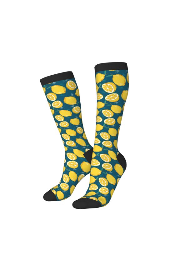 Women Crew Soft Moisture-wicking Socks Lemon Pattern Design Cotton Socks, One Size fit All