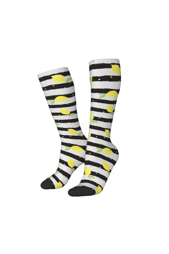 Women Crew Soft Moisture-wicking Socks Lemon Pattern Design Cotton Socks, One Size fit All