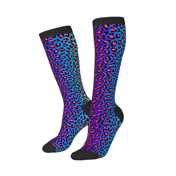 Picia Women Crew Soft Moisture-wicking Socks Leopard Neon Rainbow Gradient Pattern Design Cotton Socks, One Size fit All