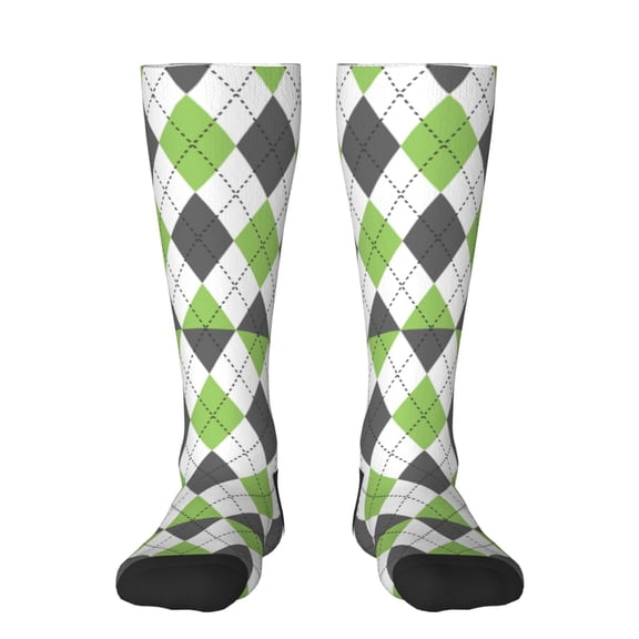 Picia Women Crew Soft Moisture-wicking Socks Light green and black argyle Pattern Design Cotton Socks, One Size fit All