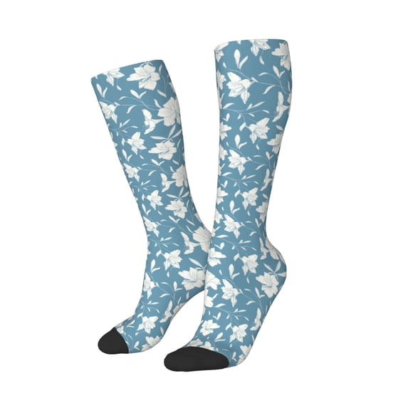 Picia Women Crew Soft Moisture-wicking Socks Lilies Flowers Pattern Design Cotton Socks, One Size fit All